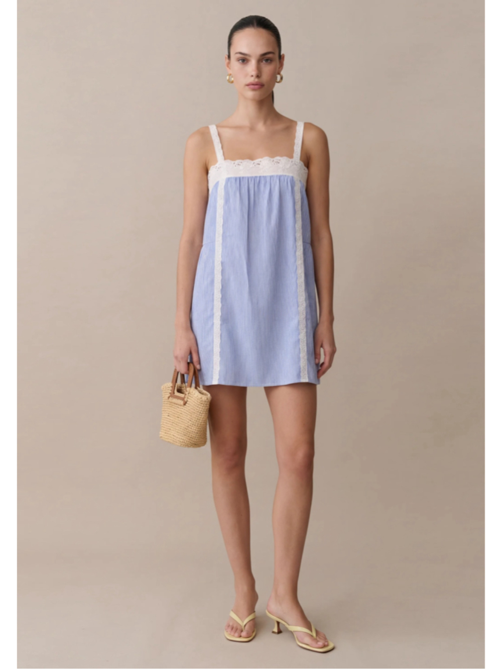 Women's kourt Florence White Striped Lace Trim Mini Dress Size XS